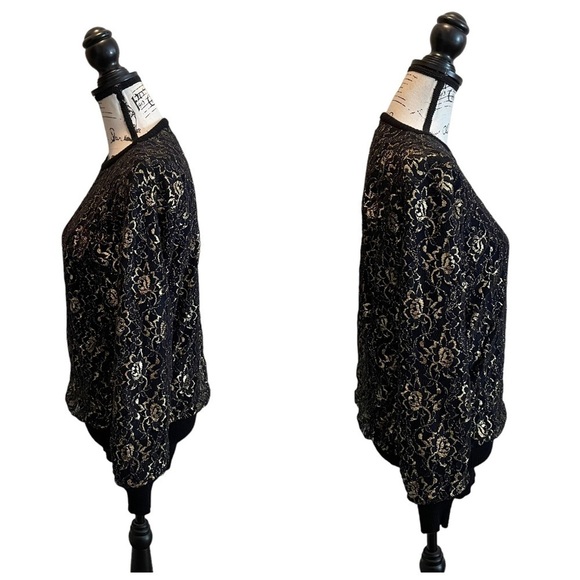 Destinee Wool Pullover Sweater Black Gold size Large Floral Lace Vintage punk - Picture 3 of 9